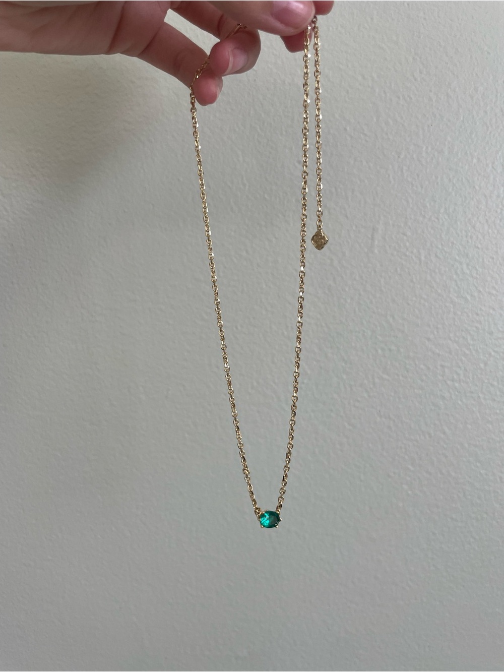 Gold Chain Necklace with Emerald Green Pendant